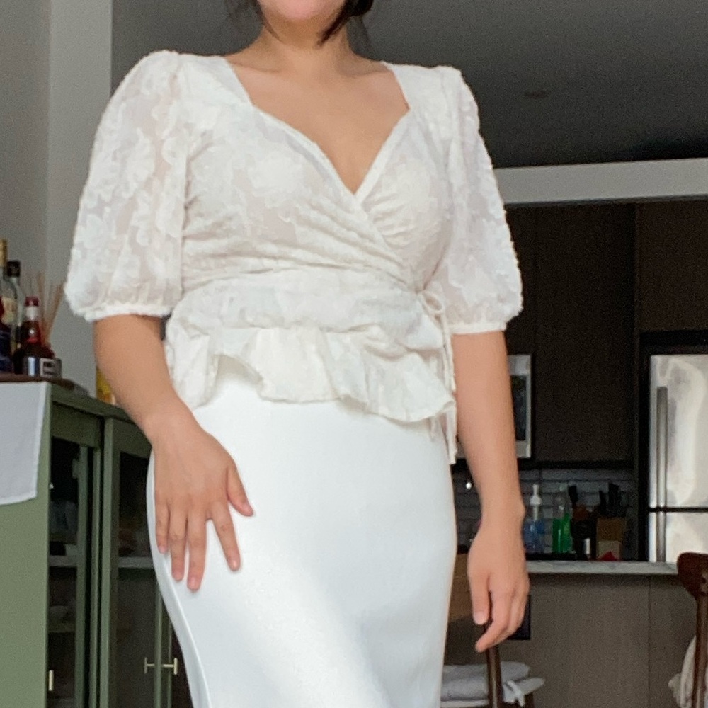 Mango White Peplum Feathery Blouse